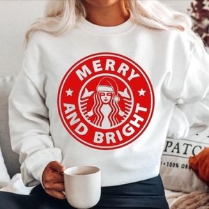 Starbucks Christmas Sweatshirt , Merry and Bright sweatshirt , Christmas hoodie